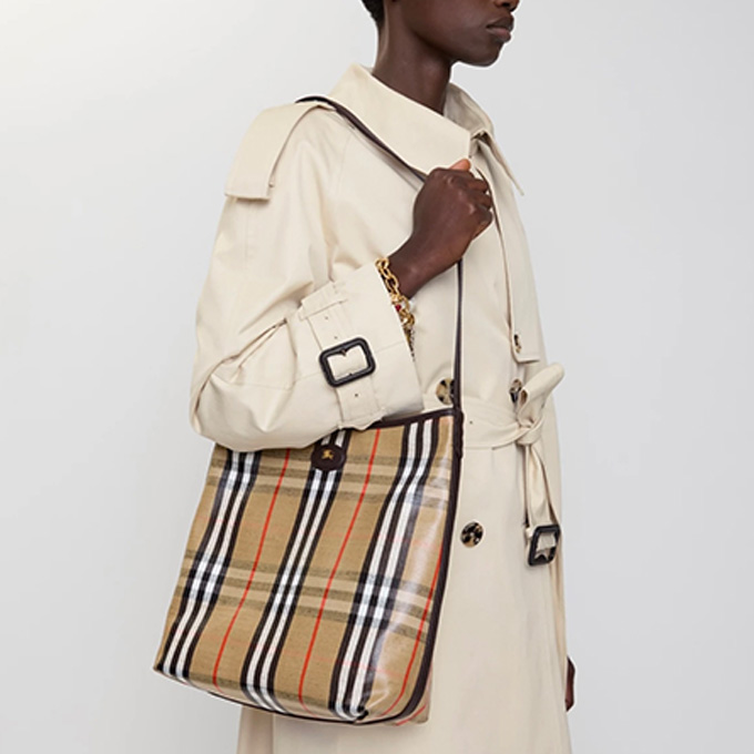 burberry small sand vintage check highlands shoulder tote bag